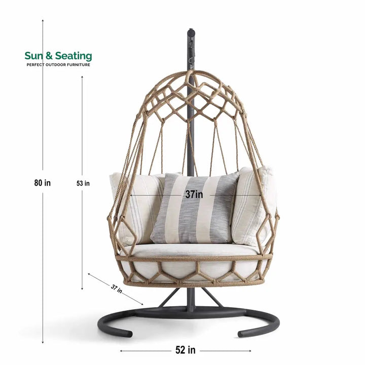 Fiona Single Seater Hanging Swing With Stand For Balcony Garden (Natural Brown) Braided &amp; Rope Swings