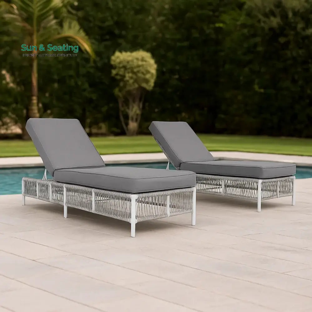 Fiora Outdoor Rope Lounge Chairs Set of 2 with Thick Cushions Lounger Set