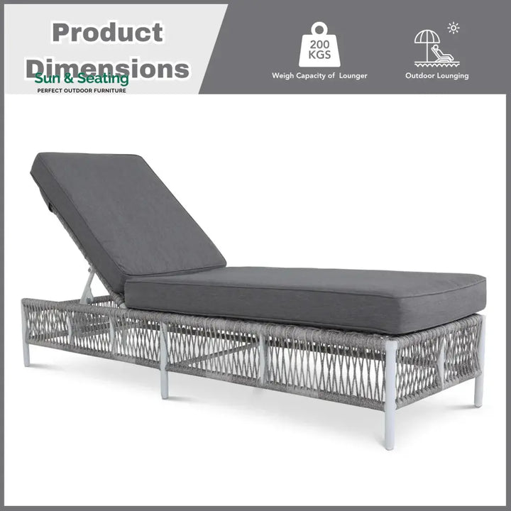 Fiora Outdoor Rope Lounge Chairs Set of 2 with Thick Cushions Lounger Set