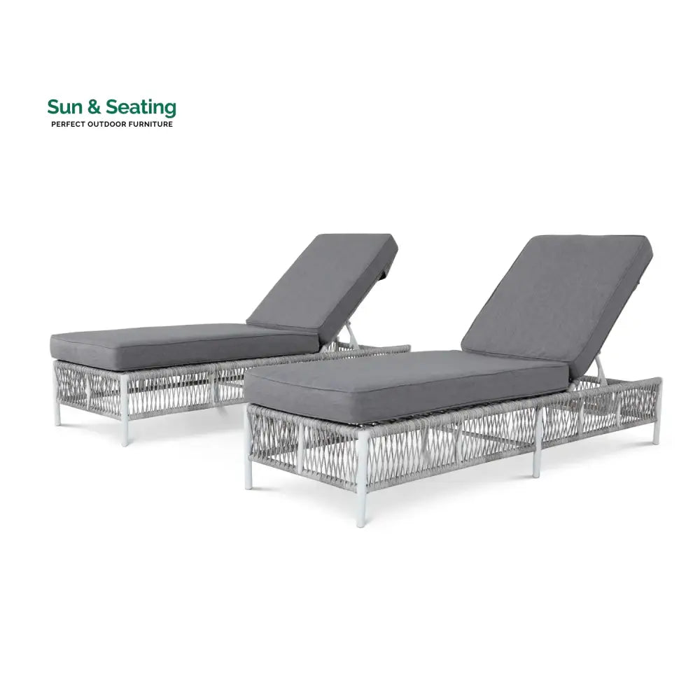Fiora Outdoor Rope Lounge Chairs Set of 2 with Thick Cushions Lounger Set