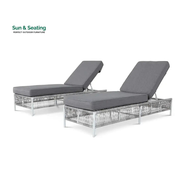 Fiora Outdoor Rope Lounge Chairs Set of 2 with Thick Cushions Lounger Set