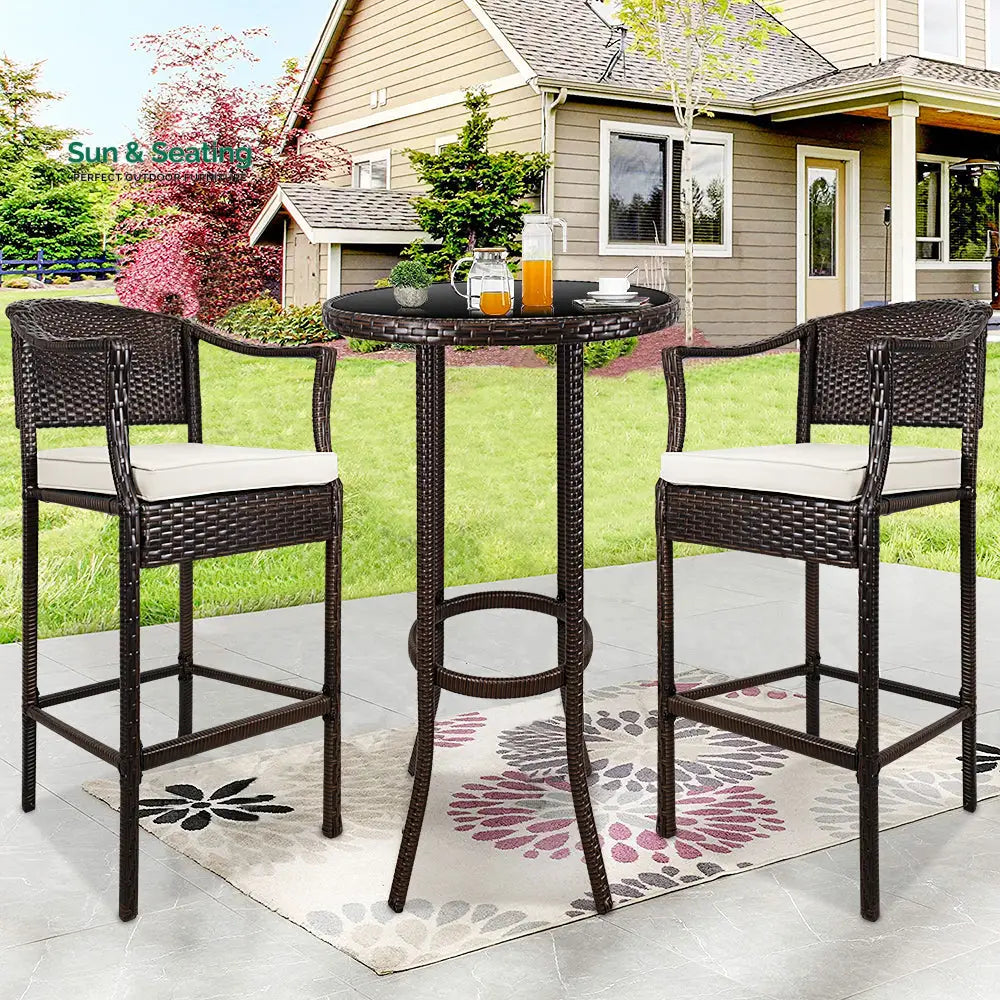 Fiore Outdoor Patio Bar Sets 2 Chairs and 1 Table (Brown) Bar Sets