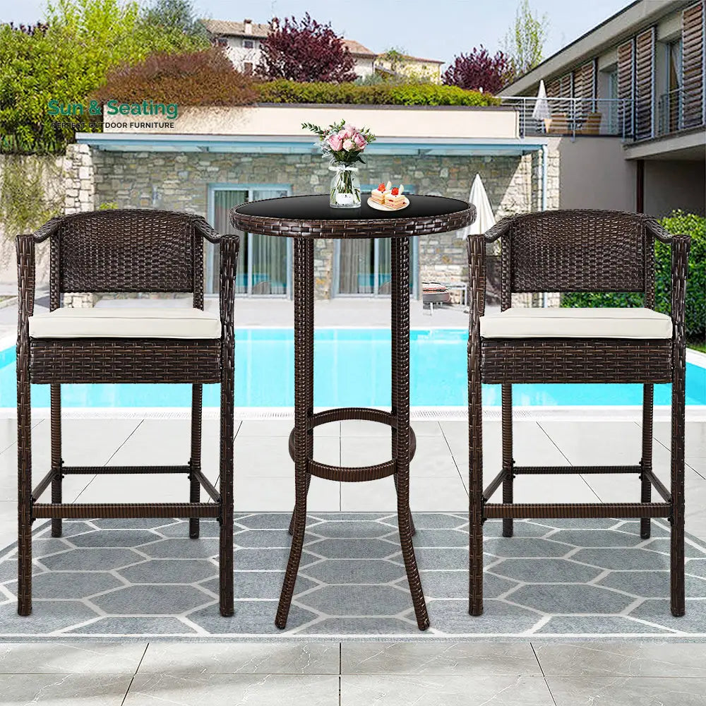 Fiore Outdoor Patio Bar Sets 2 Chairs and 1 Table (Brown) Bar Sets