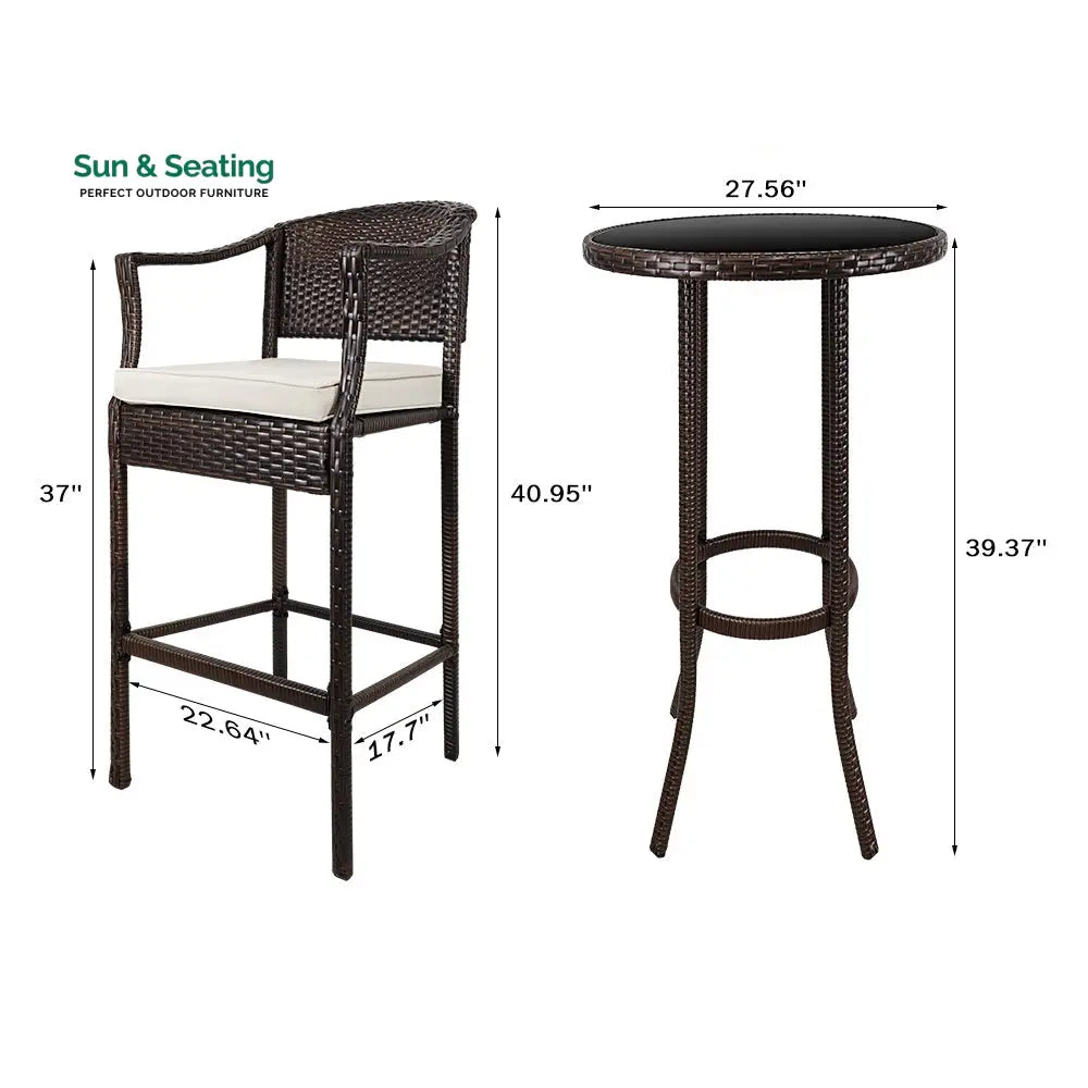 Fiore Outdoor Patio Bar Sets 2 Chairs and 1 Table (Brown) Bar Sets