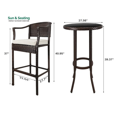 Fiore Outdoor Patio Bar Sets 2 Chairs and 1 Table (Brown) Bar Sets