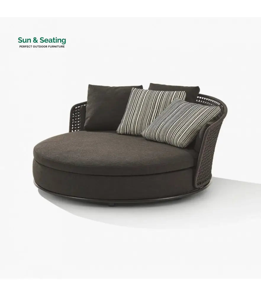 Fiore Outdoor Poolside Sunbed With Cushion Daybed (Black) Braided & Rope Sunbed