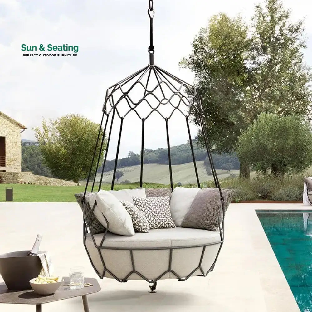Flavio Single Seater Hanging Swing Without Stand For Balcony Garden Swing Black Swings