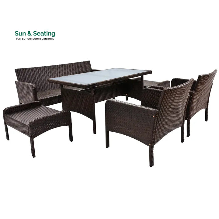 Flecto Outdoor Garden Balcony Sofa Set 3 Seater 2 Single seater and 1 Center Table and 2 Ottoman Set (Brown + Aqua