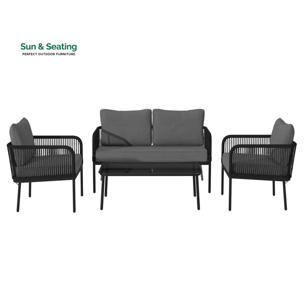 Fletcher Outdoor Garden Balcony Sofa Set 2 Seater 2 Single seater and 1 Center Table Set Braid & Rope (Dark Grey) Sofa