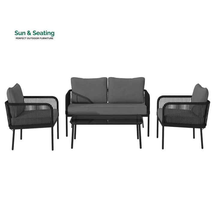 Fletcher Outdoor Garden Balcony Sofa Set 2 Seater 2 Single seater and 1 Center Table Set Braid &amp; Rope (Dark Grey) Sofa