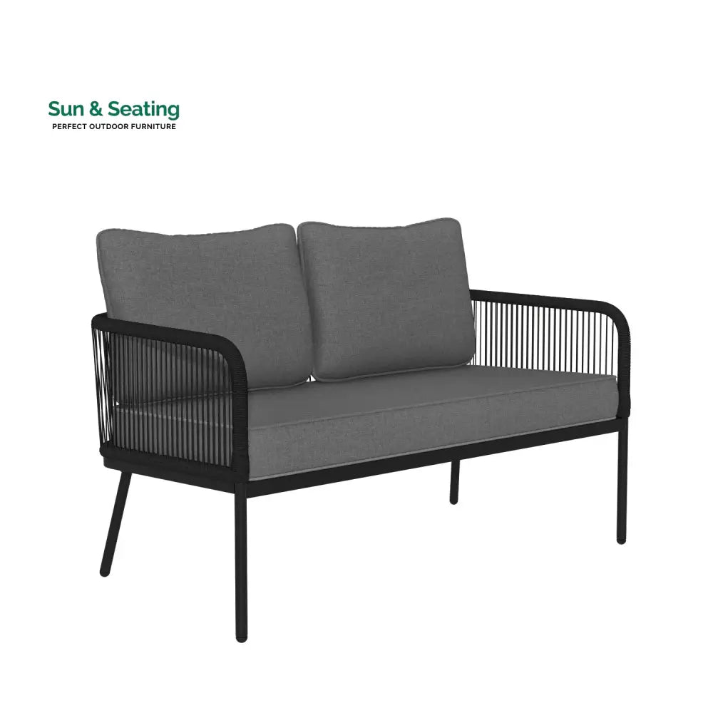 Fletcher Outdoor Garden Balcony Sofa Set 2 Seater 2 Single seater and 1 Center Table Set Braid &amp; Rope (Dark Grey) Sofa