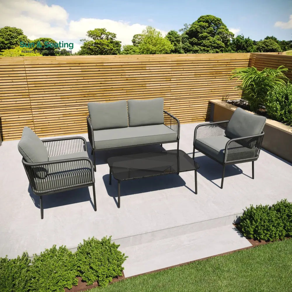 Fletcher Outdoor Garden Balcony Sofa Set 2 Seater 2 Single seater and 1 Center Table Set Braid &amp; Rope (Dark Grey) Sofa