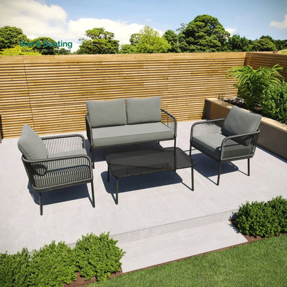 Fletcher Outdoor Garden Balcony Sofa Set 2 Seater 2 Single seater and 1 Center Table Set Braid & Rope (Dark Grey) Sofa