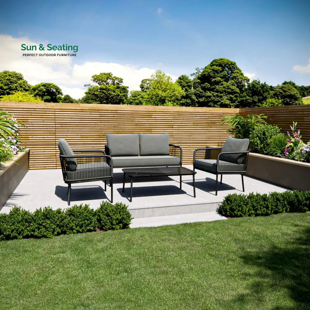 Fletcher Outdoor Garden Balcony Sofa Set 2 Seater 2 Single seater and 1 Center Table Set Braid & Rope (Dark Grey) Sofa