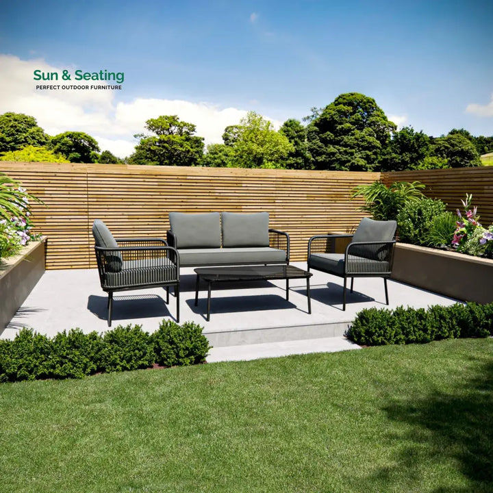Fletcher Outdoor Garden Balcony Sofa Set 2 Seater 2 Single seater and 1 Center Table Set Braid &amp; Rope (Dark Grey) Sofa
