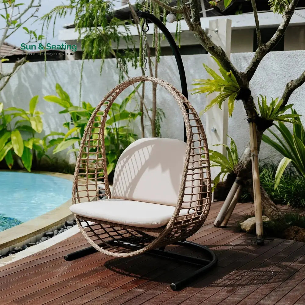 Floom Single Seater Hanging Swing With Stand For Balcony Garden Swing (Tan) Swings