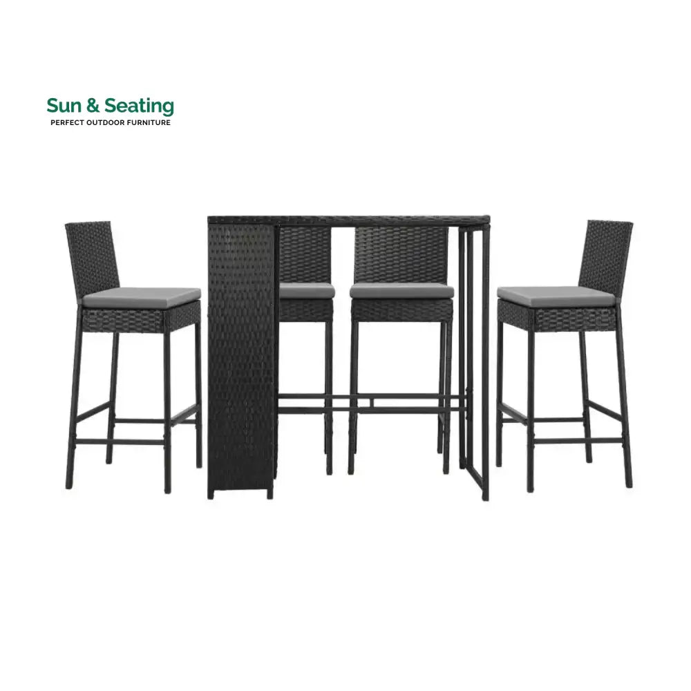 Flor 5-Piece Outdoor Rattan Wicker Bar Set with Glass Top Table Bar Set