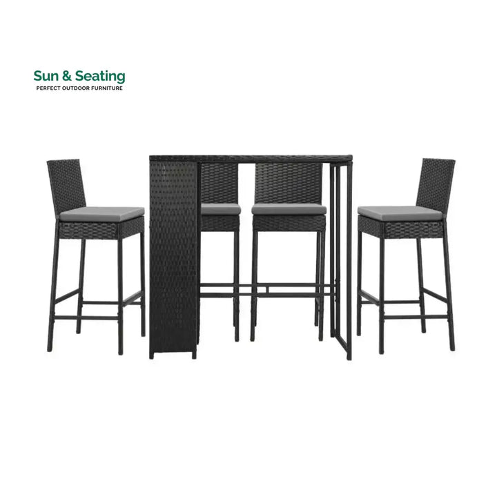 Flor 5-Piece Outdoor Rattan Wicker Bar Set with Glass Top Table Bar Set
