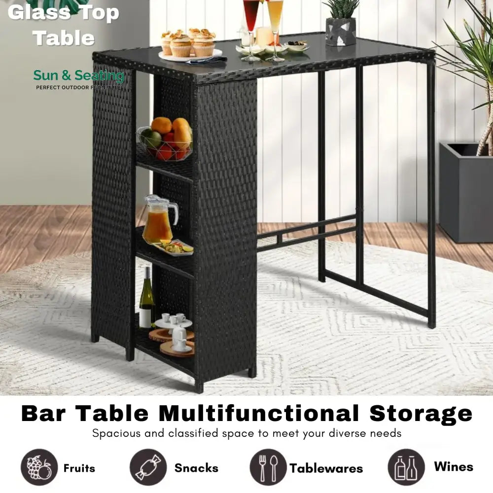 Flor 5-Piece Outdoor Rattan Wicker Bar Set with Glass Top Table Bar Set