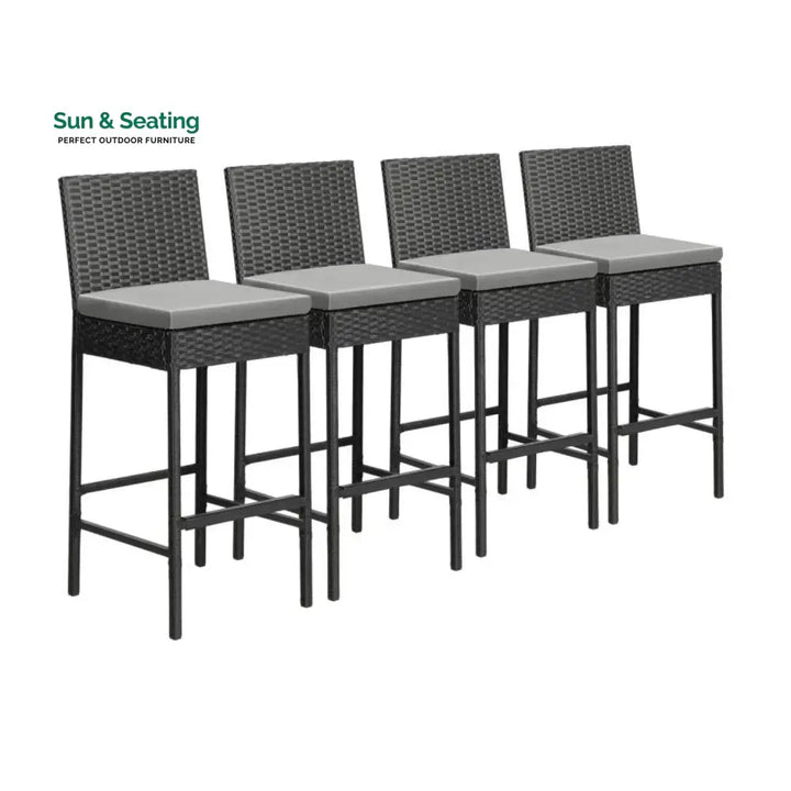 Flor 5-Piece Outdoor Rattan Wicker Bar Set with Glass Top Table Bar Set