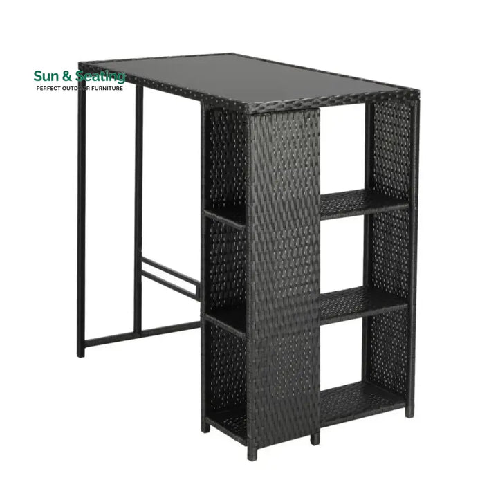 Flor 5-Piece Outdoor Rattan Wicker Bar Set with Glass Top Table Bar Set