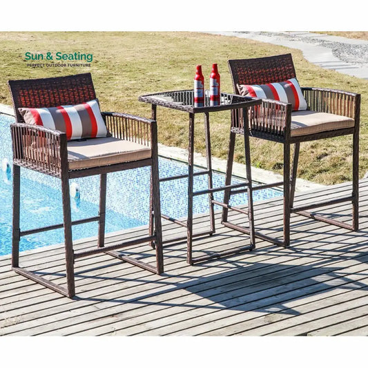 Florentino Outdoor Patio Bar Sets 2 Chairs and 1 Table (Brown) Bar Sets