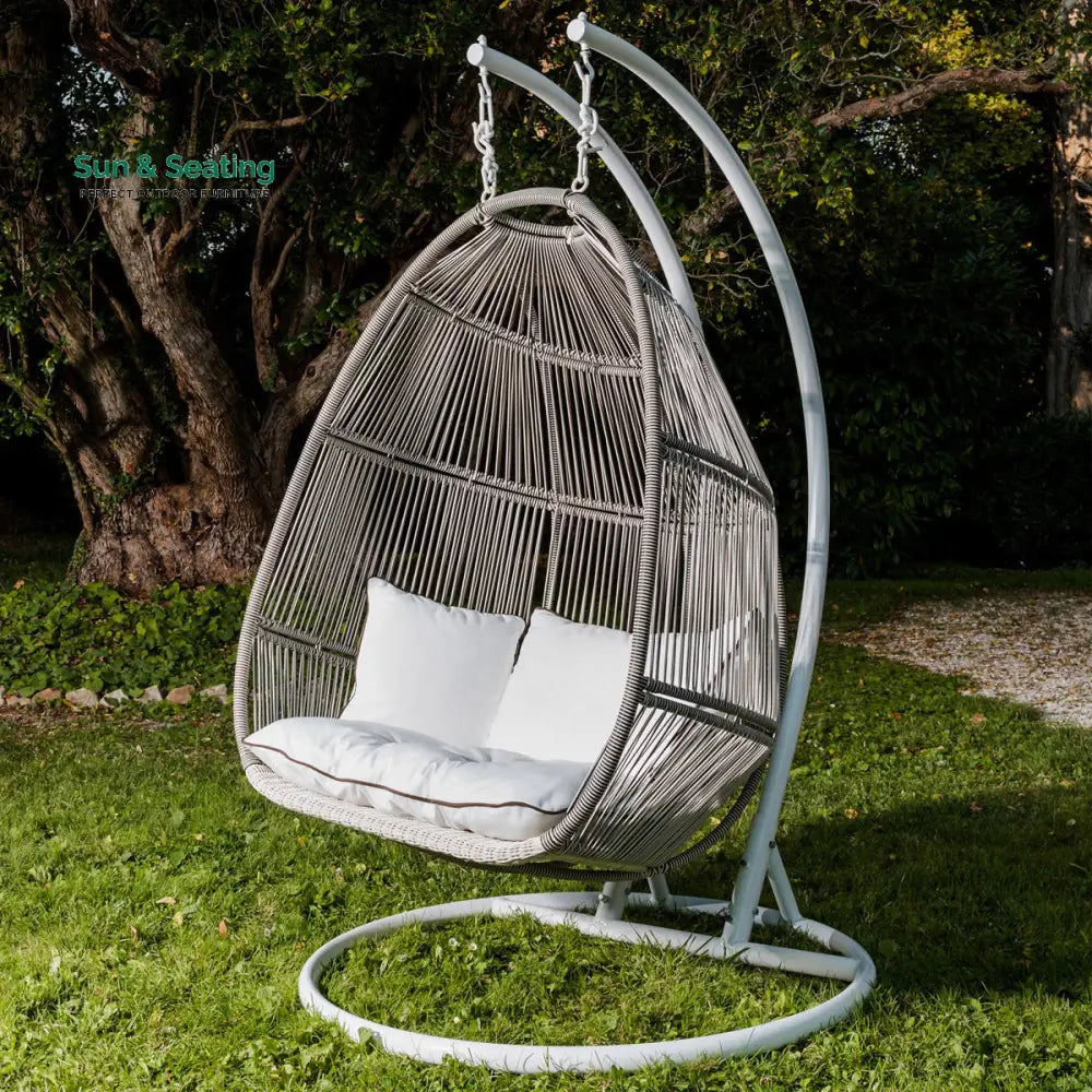 Flores Double Seater Hanging Swing With Stand For Balcony Garden Swing (White + Grey) Swings