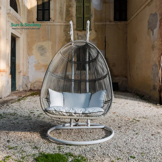 Flores Double Seater Hanging Swing With Stand For Balcony Garden Swing (White + Grey) Swings