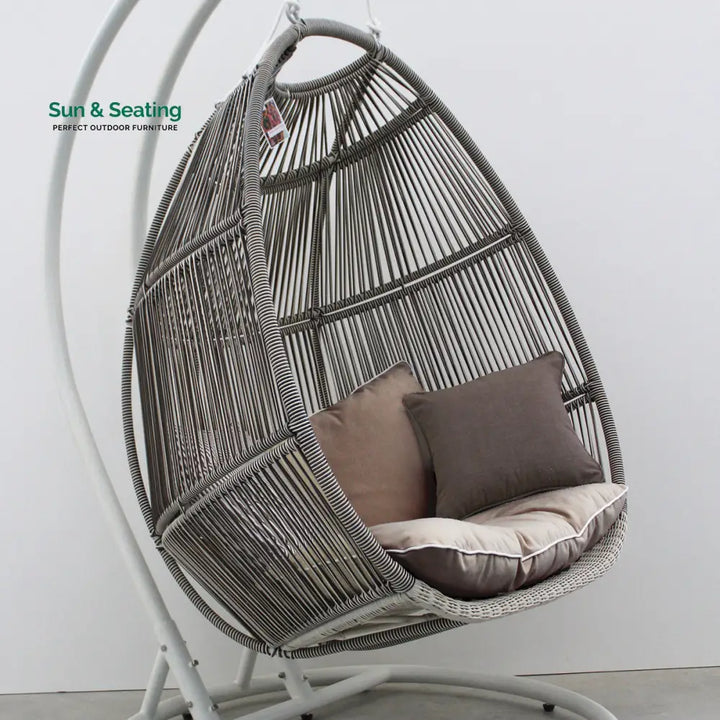 Flores Double Seater Hanging Swing With Stand For Balcony Garden Swing (White + Grey) Swings