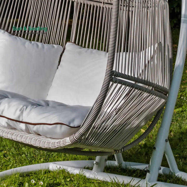 Flores Double Seater Hanging Swing With Stand For Balcony Garden Swing (White + Grey) Swings