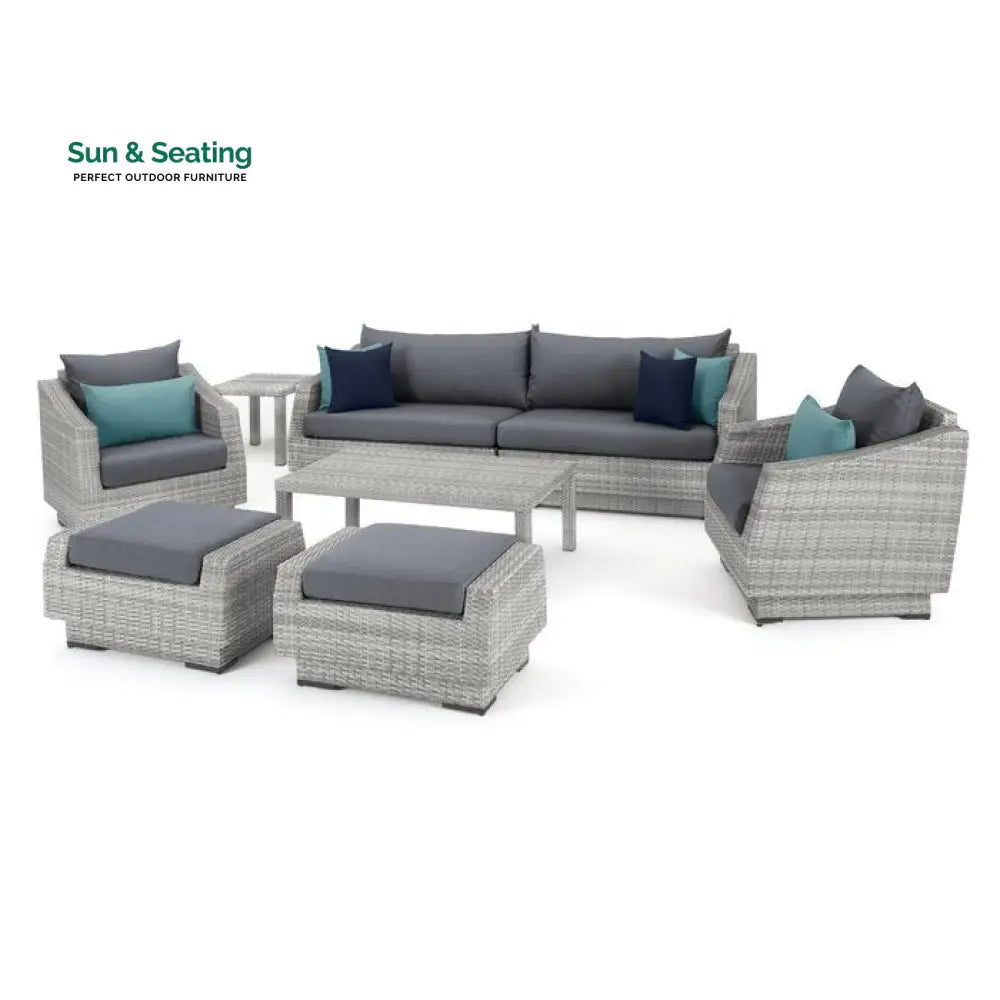 Floriana Outdoor Patio Sofa Set 3 Seater 2 Single Seater 2 Footstool 1 Side table and 1 Center Table (Silver) Sofa Sets