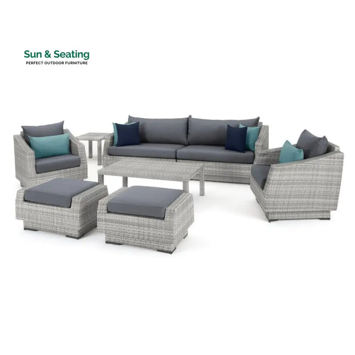 Floriana Outdoor Patio Sofa Set 3 Seater 2 Single Seater 2 Footstool 1 Side table and 1 Center Table (Silver) Sofa Sets