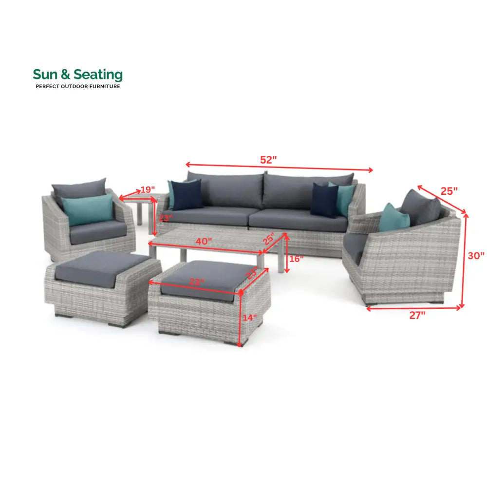 Floriana Outdoor Patio Sofa Set 3 Seater 2 Single Seater 2 Footstool 1 Side table and 1 Center Table (Silver) Sofa Sets