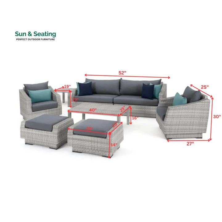Floriana Outdoor Patio Sofa Set 3 Seater 2 Single Seater 2 Footstool 1 Side table and 1 Center Table (Silver) Sofa Sets