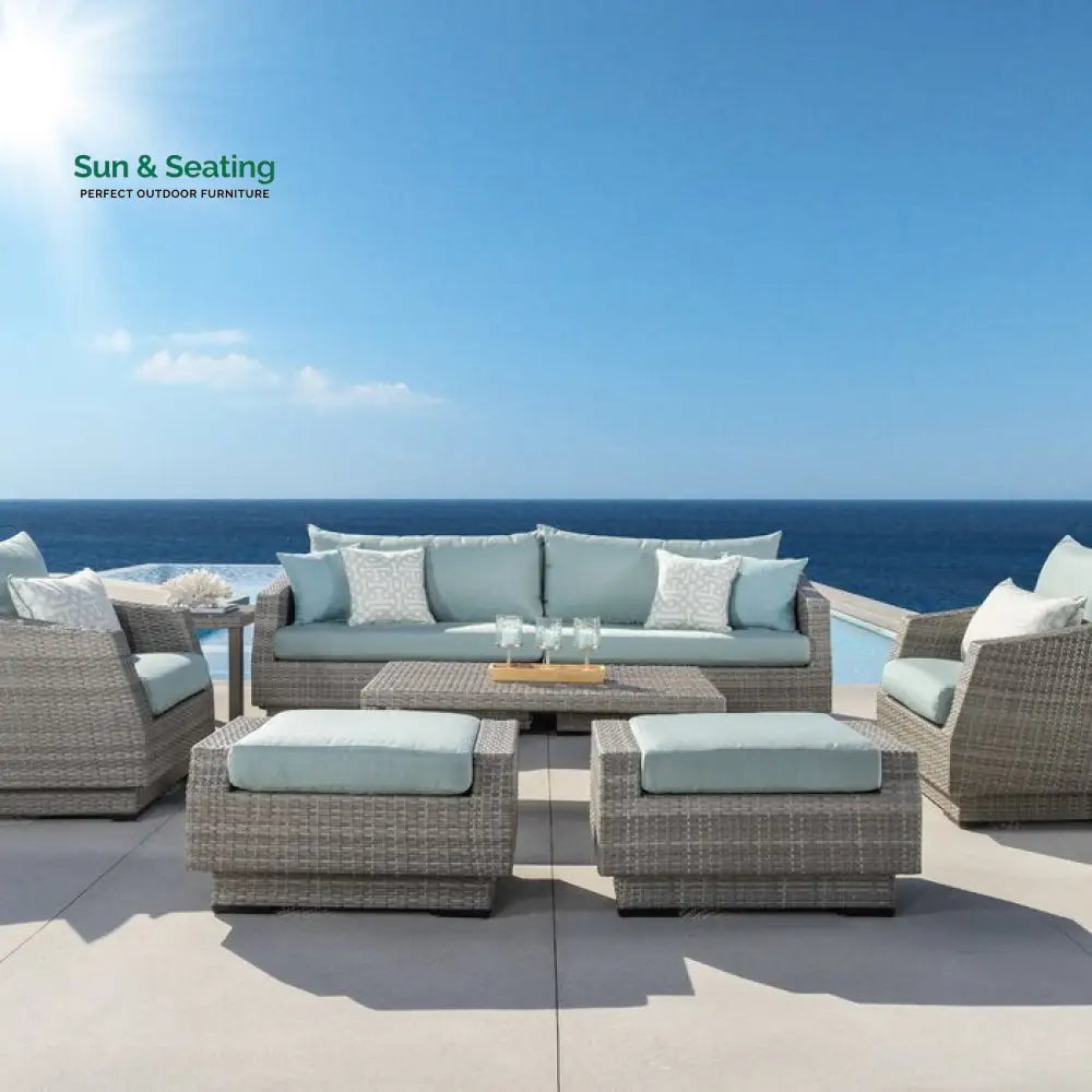 Floriana Outdoor Patio Sofa Set 3 Seater 2 Single Seater 2 Footstool 1 Side table and 1 Center Table (Silver) Sofa Sets