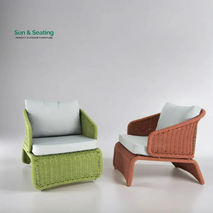 Floro Outdoor Patio Seating Set 2 Chairs and 1 Table Set (Green &amp; Orange) Braided And Rope Coffee Table Sets