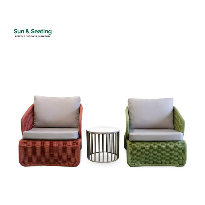 Floro Outdoor Patio Seating Set 2 Chairs and 1 Table Set (Green &amp; Orange) Braided And Rope Coffee Table Sets