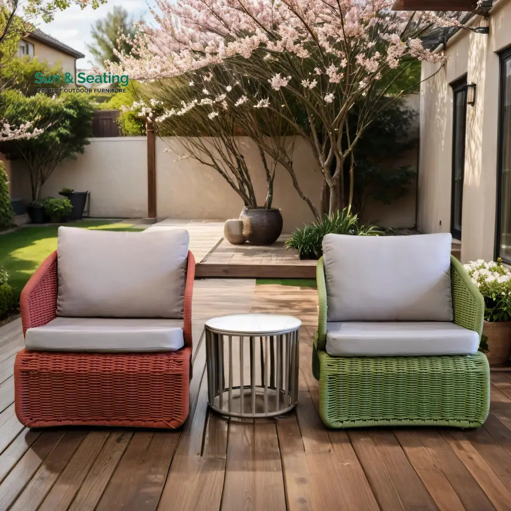 Floro Outdoor Patio Seating Set 2 Chairs and 1 Table Set (Green & Orange) Braided And Rope Coffee Table Sets