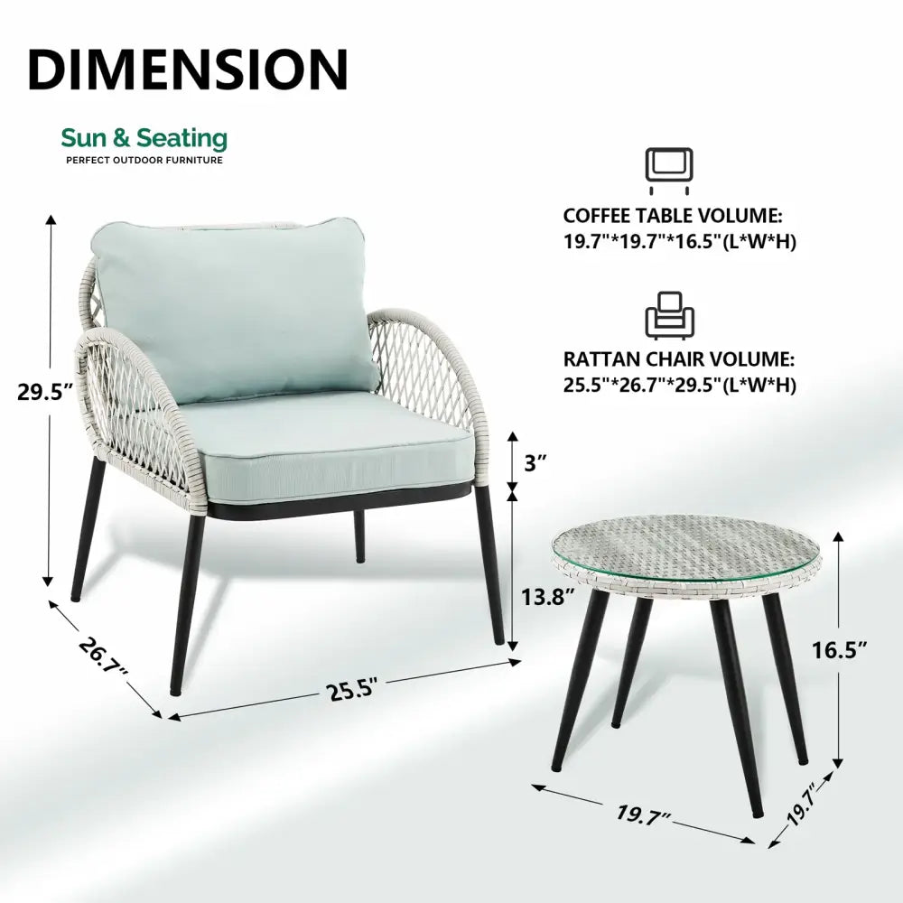 Florrie Outdoor Patio Seating Set 2 Chairs and 1 Table Set (White) Coffee Table Sets