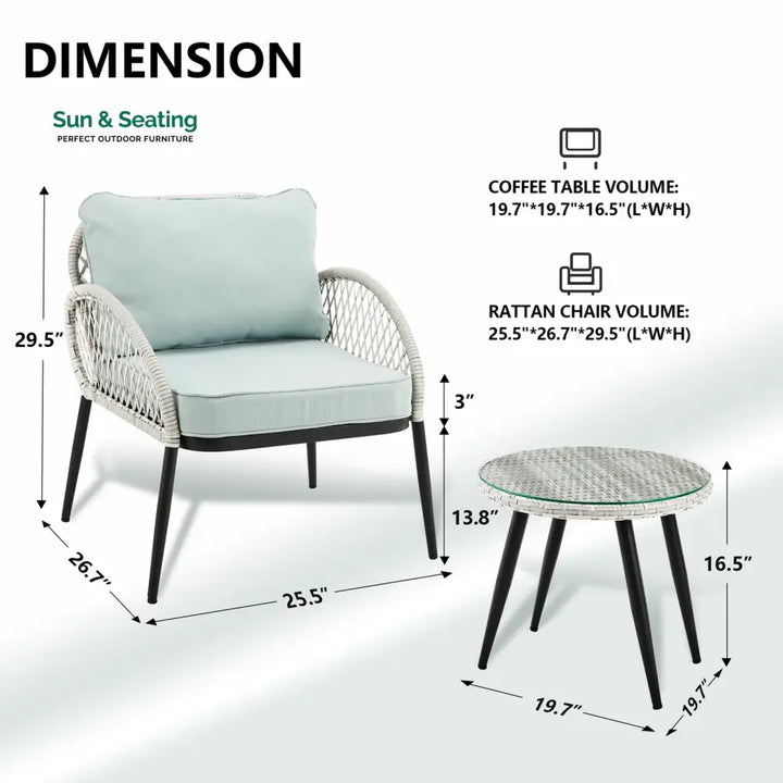 Florrie Outdoor Patio Seating Set 2 Chairs and 1 Table Set (White) Coffee Table Sets