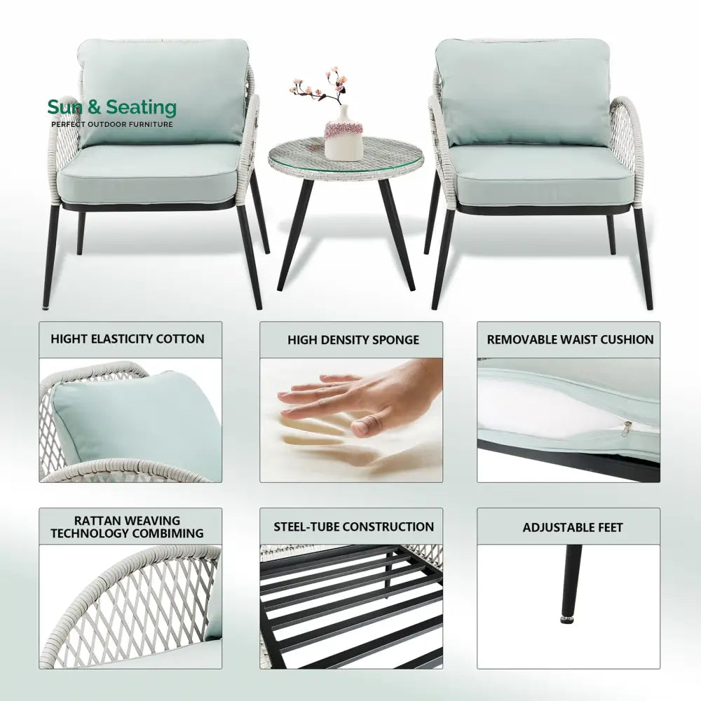 Florrie Outdoor Patio Seating Set 2 Chairs and 1 Table Set (White) Coffee Table Sets