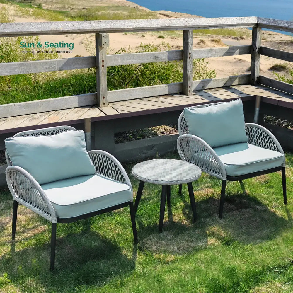 Florrie Outdoor Patio Seating Set 2 Chairs and 1 Table Set (White) Coffee Table Sets