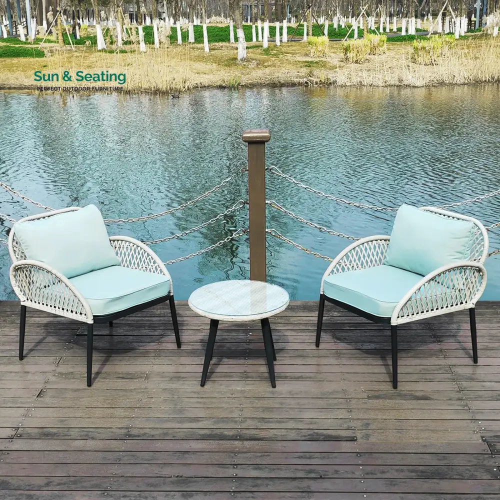 Florrie Outdoor Patio Seating Set 2 Chairs and 1 Table Set (White) Coffee Table Sets
