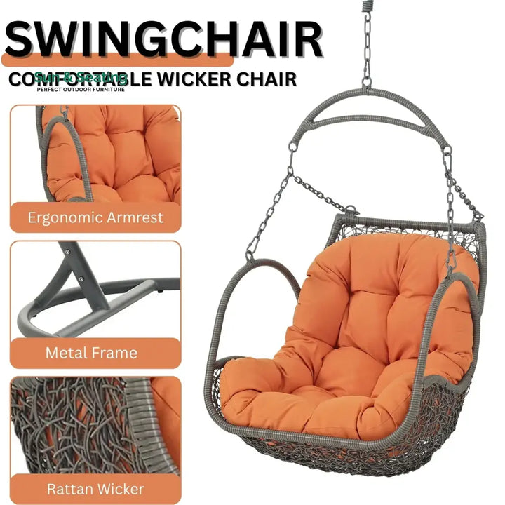 Folake Outdoor Rattan Wicker Hanging Swing Chair with Cushion Swing