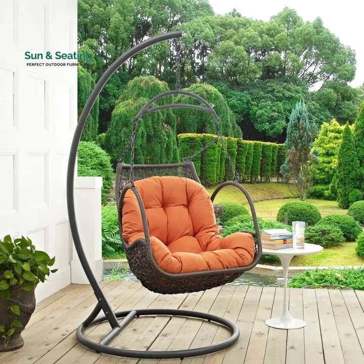 Folake Outdoor Rattan Wicker Hanging Swing Chair with Cushion Swing