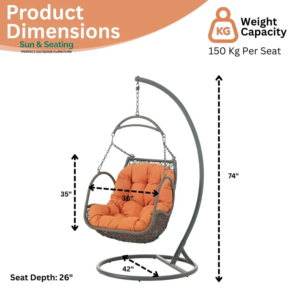 Folake Outdoor Rattan Wicker Hanging Swing Chair with Cushion Swing