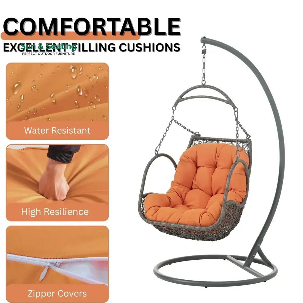 Folake Outdoor Rattan Wicker Hanging Swing Chair with Cushion Swing