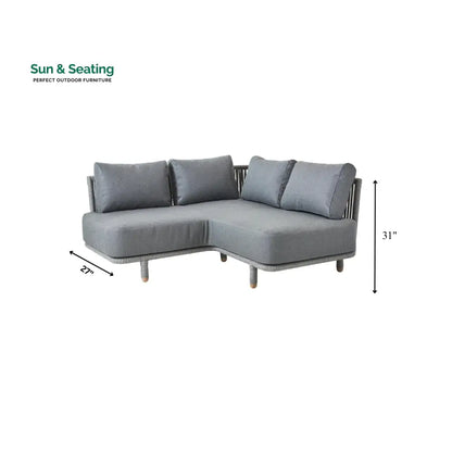 Folliero Outdoor Sofa Set 2 Seater 1 Corner Module and 1 Center Table Braided & Rope (Grey) Sofa Sets