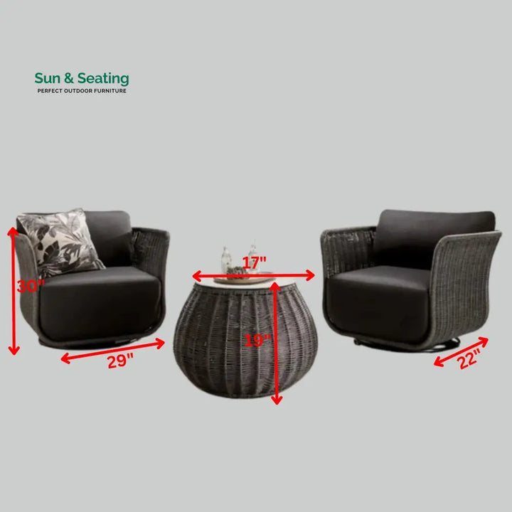 Fons Outdoor Patio Seating Set 2 Chairs and 1 Table Set (Grey) Braided &amp; Rope Coffee Table Sets