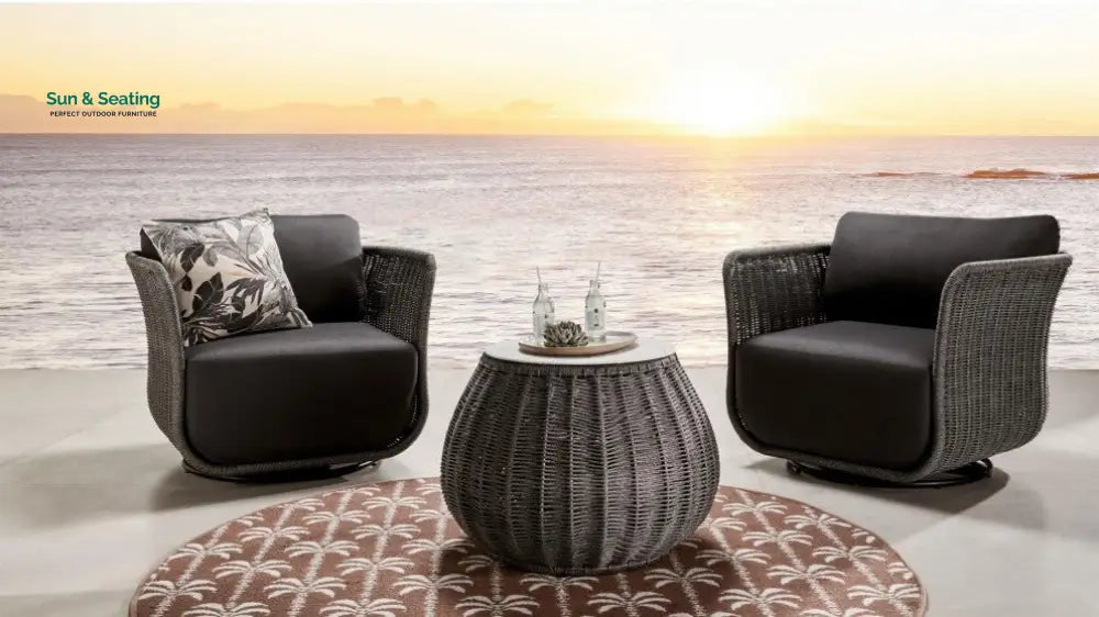 Fons Outdoor Patio Seating Set 2 Chairs and 1 Table Set (Grey) Braided & Rope Coffee Table Sets